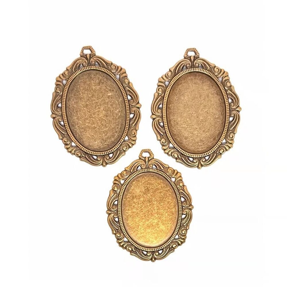 3pcs Beads for Jewelry #21534 Raw Brass Frame Pendant